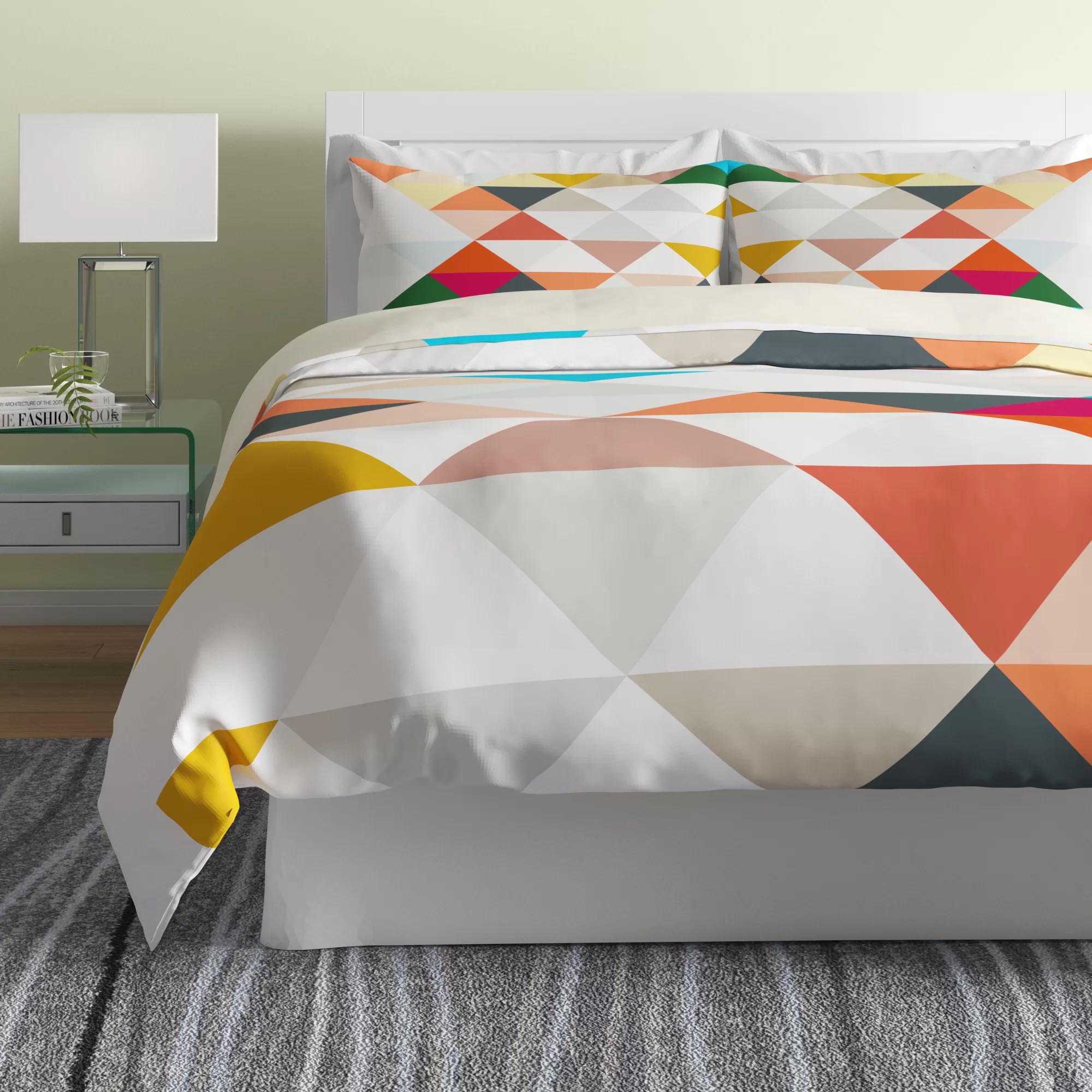 Modern Bedroom Decor - Colorful geometric bedding.