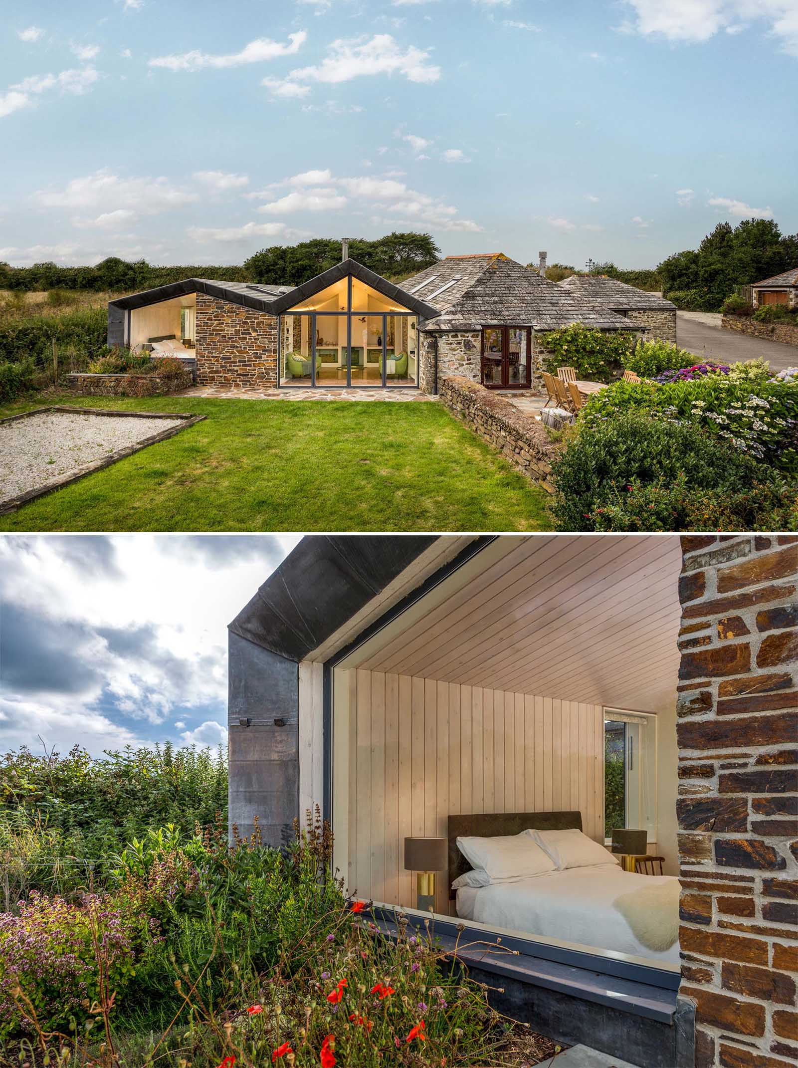 Key to the design of this extension is the way the new section of the home integrates with the old, and respects the original building materials.