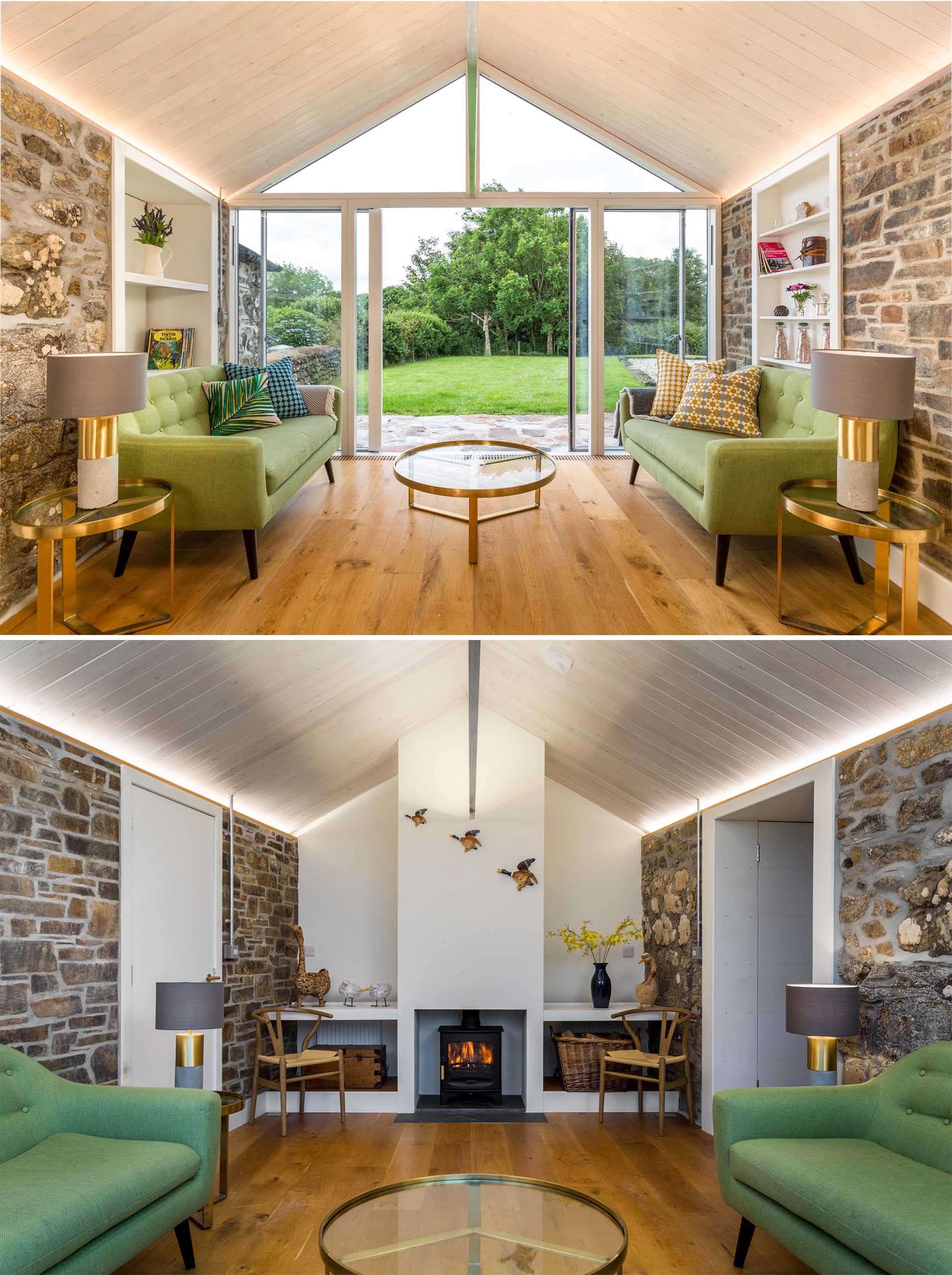 The stone work of the new extension, which is featured on both the exterior and interior of the home, adds a contemporary yet rustic element. 