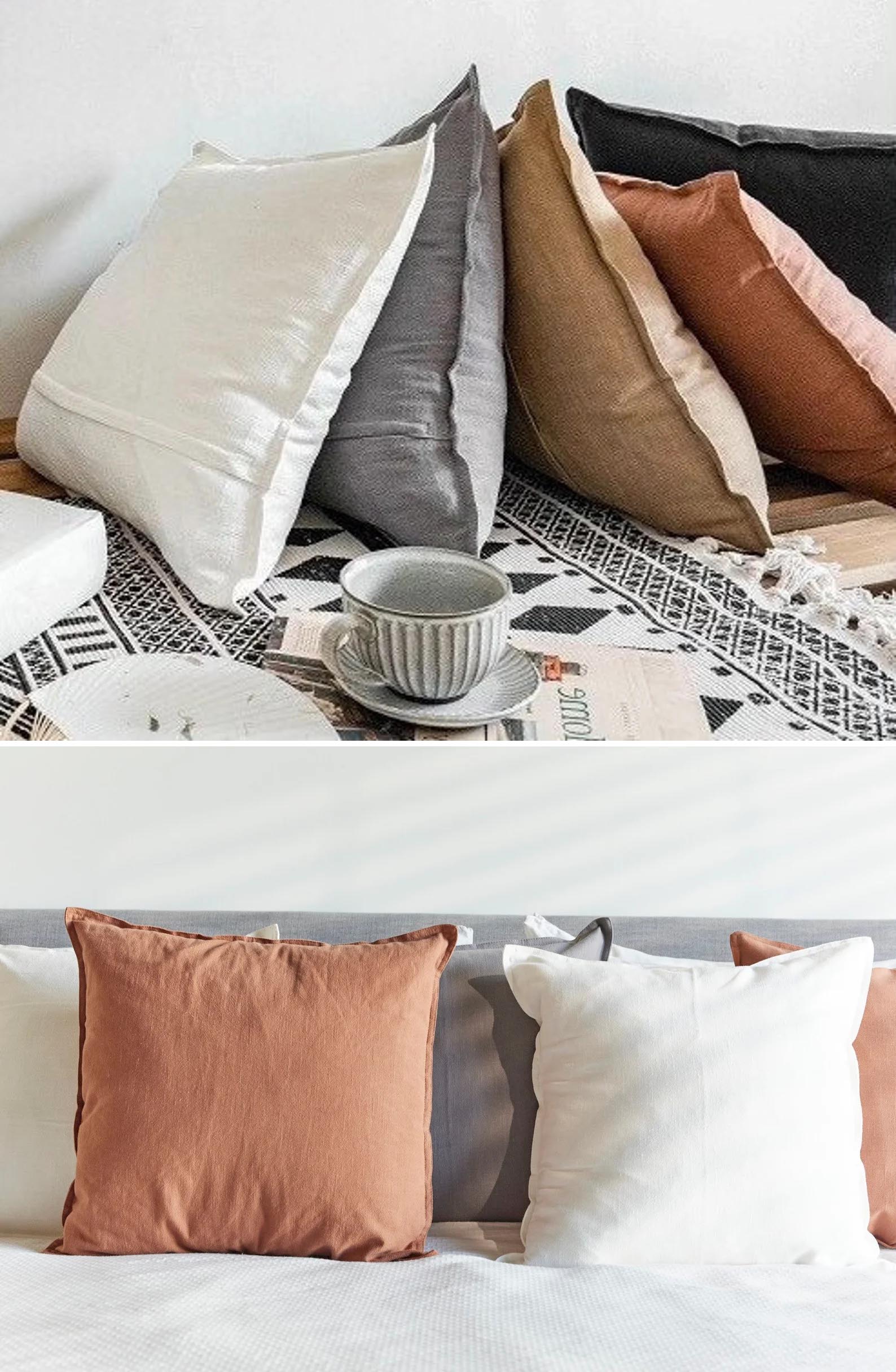 Modern Fall Decor Ideas - Natural linen pillow covers in fall colors.