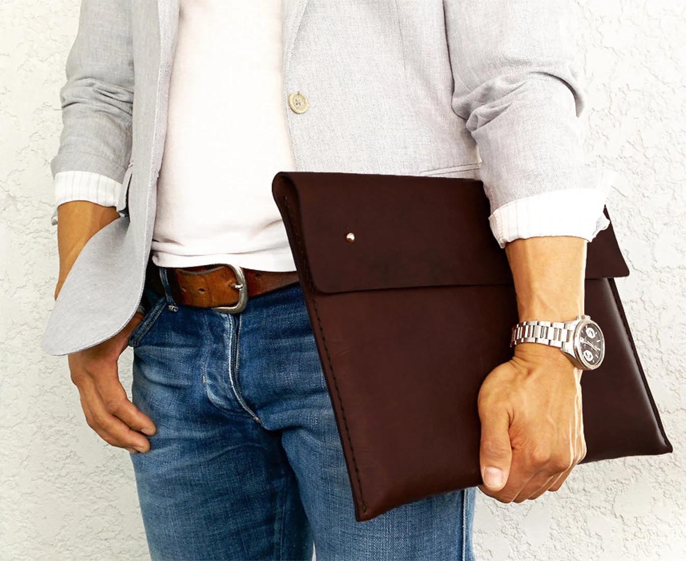 Modern Gift Ideas - Leather laptop cover.