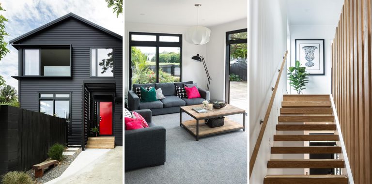 The Black Exterior Of This Home With A Bold Red Front Door Hides A Light Interior Palette