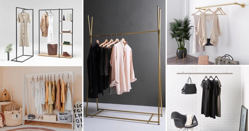 Ranging from freestanding, hanging, wall mounted, and even kid's designs, these clothes racks can be used in entryways, bedrooms, and even living rooms where you can hang blankets.