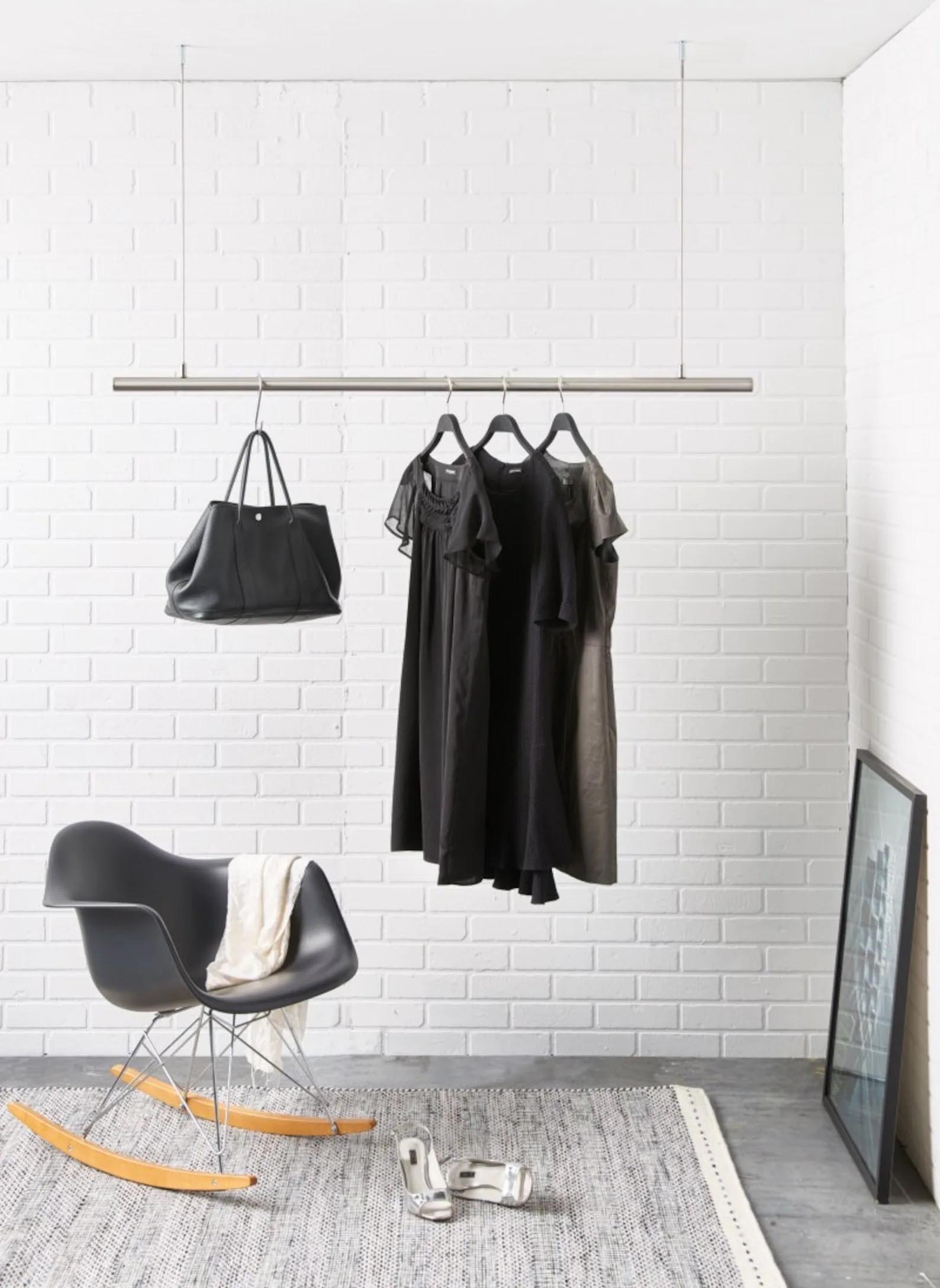 Storage Idea - Modern hanging metal clothes rack.