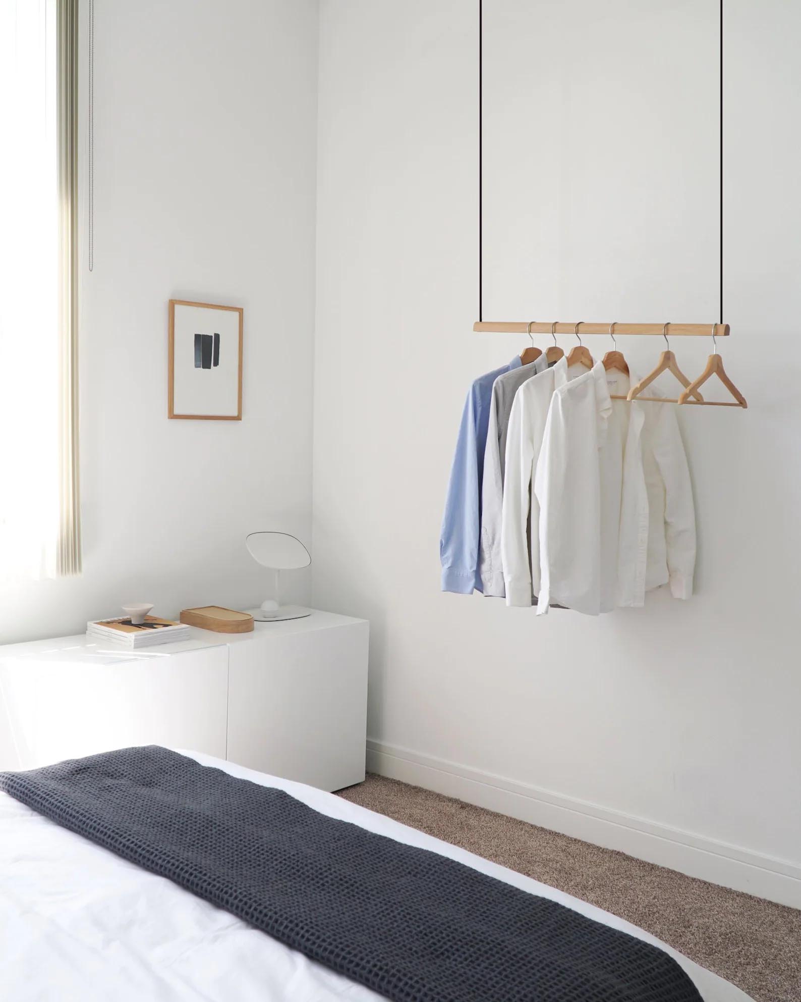 Storage Idea - Modern hanging wood clothes rack.