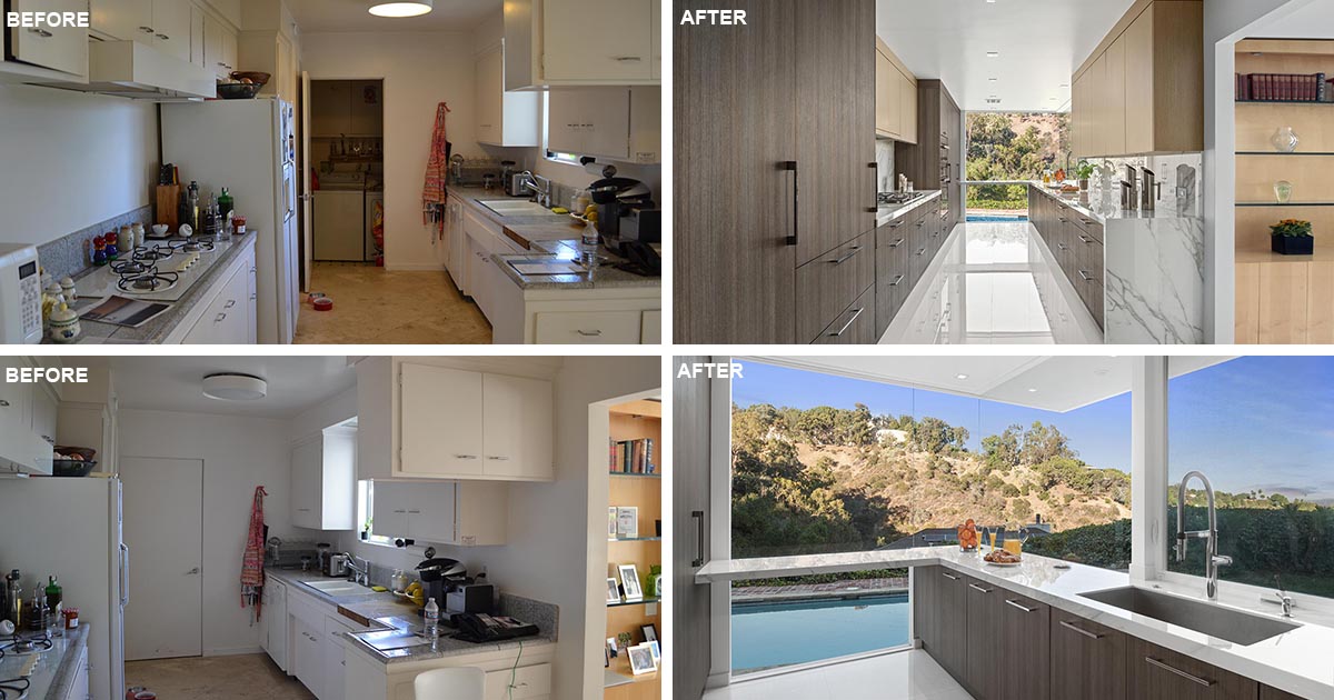 Before + After – A Kitchen Remodel Opens Up For Views Of The Pool