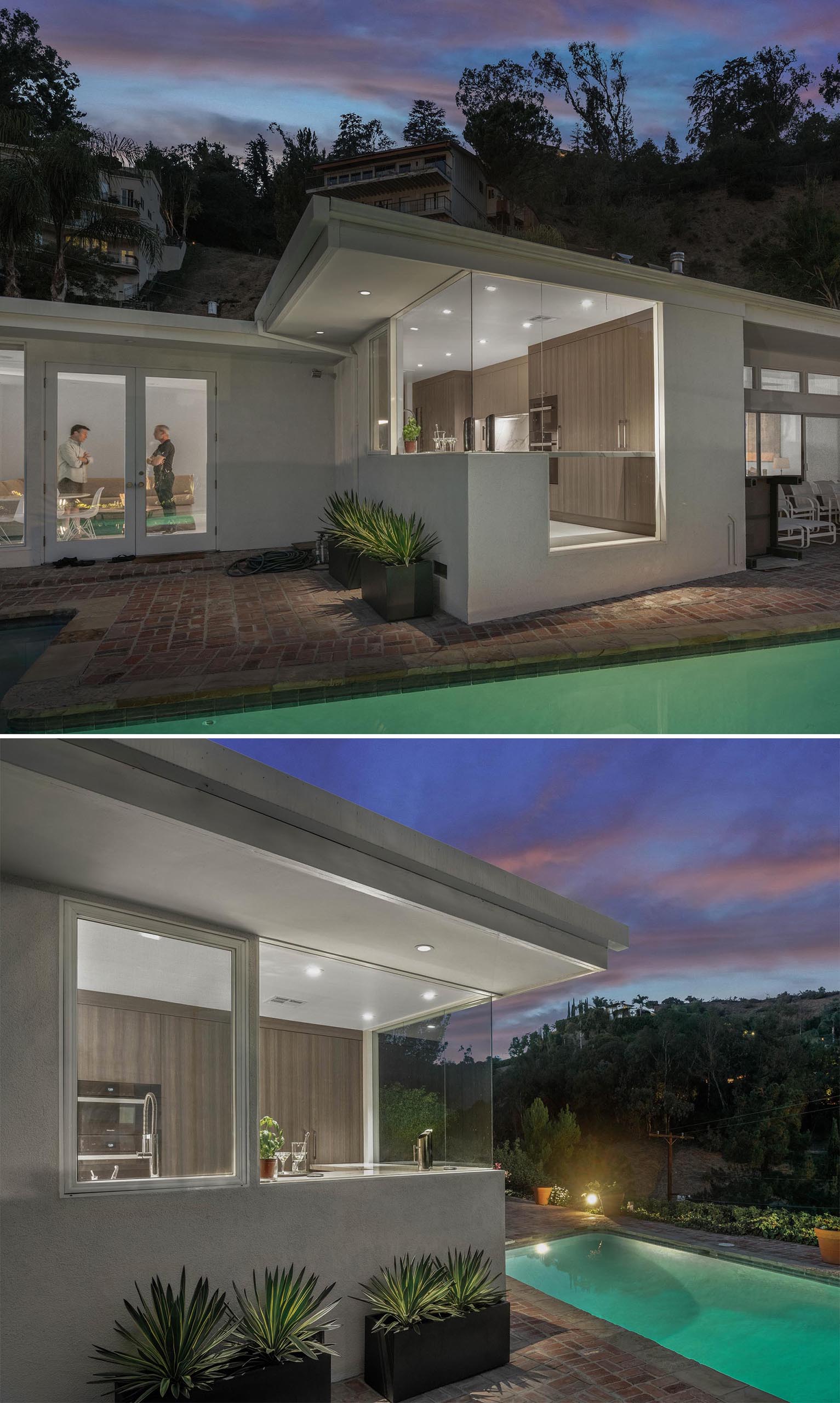 A remodeled kitchen now includes a floor-to-ceiling window.