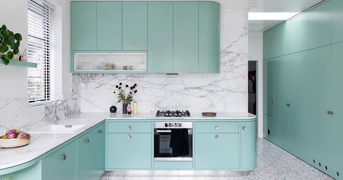 Mint Green Kitchen Cabinets Add A Colorful Element To This Home Addition