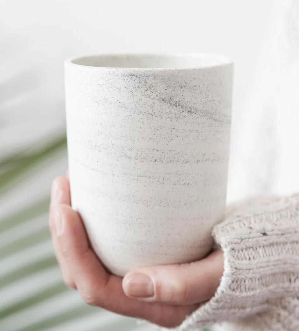 Modern Fall Decor Ideas - Large speckled handleless mug.