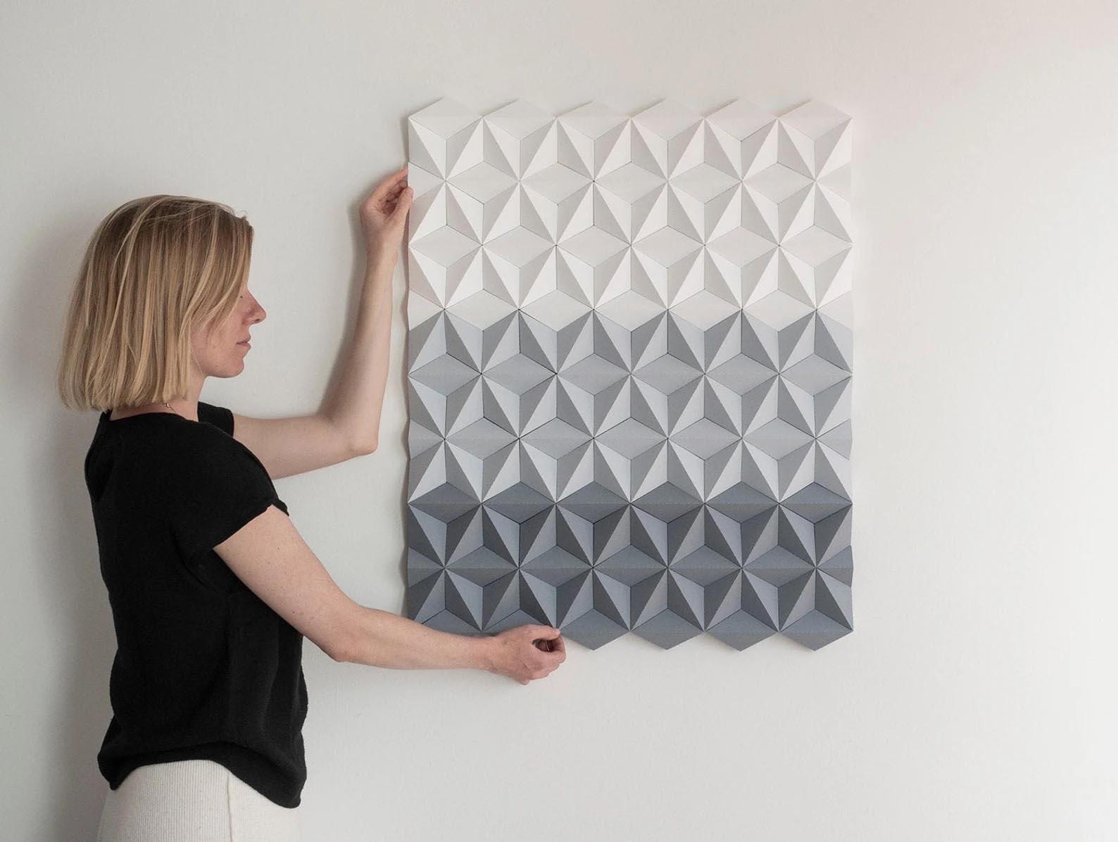 Modern Gift Ideas - Gray Origami-inspired wall art.