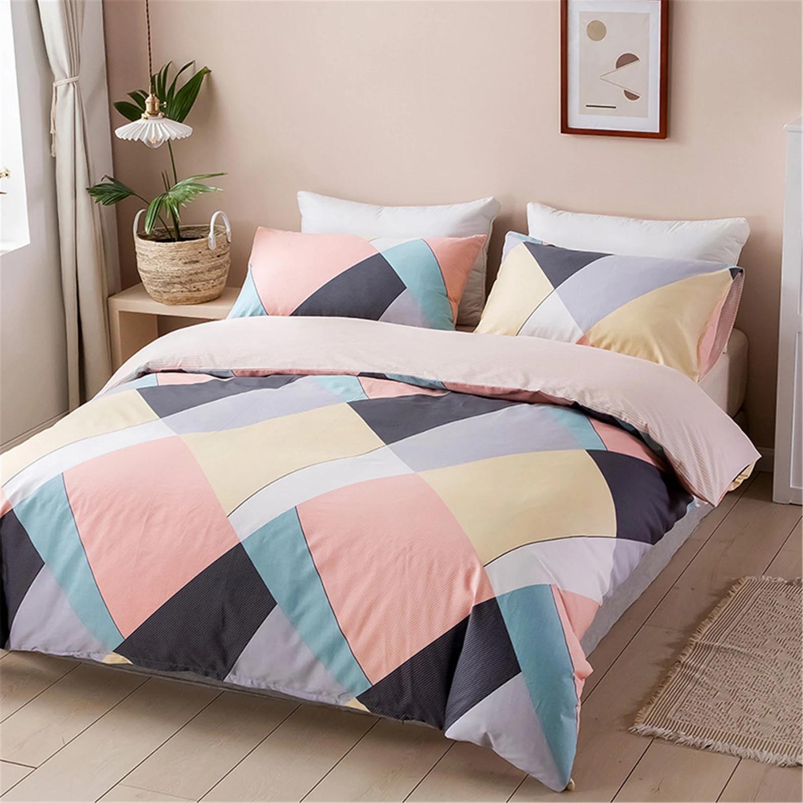 Modern Bedroom Decor - Pastel geometric bedding.