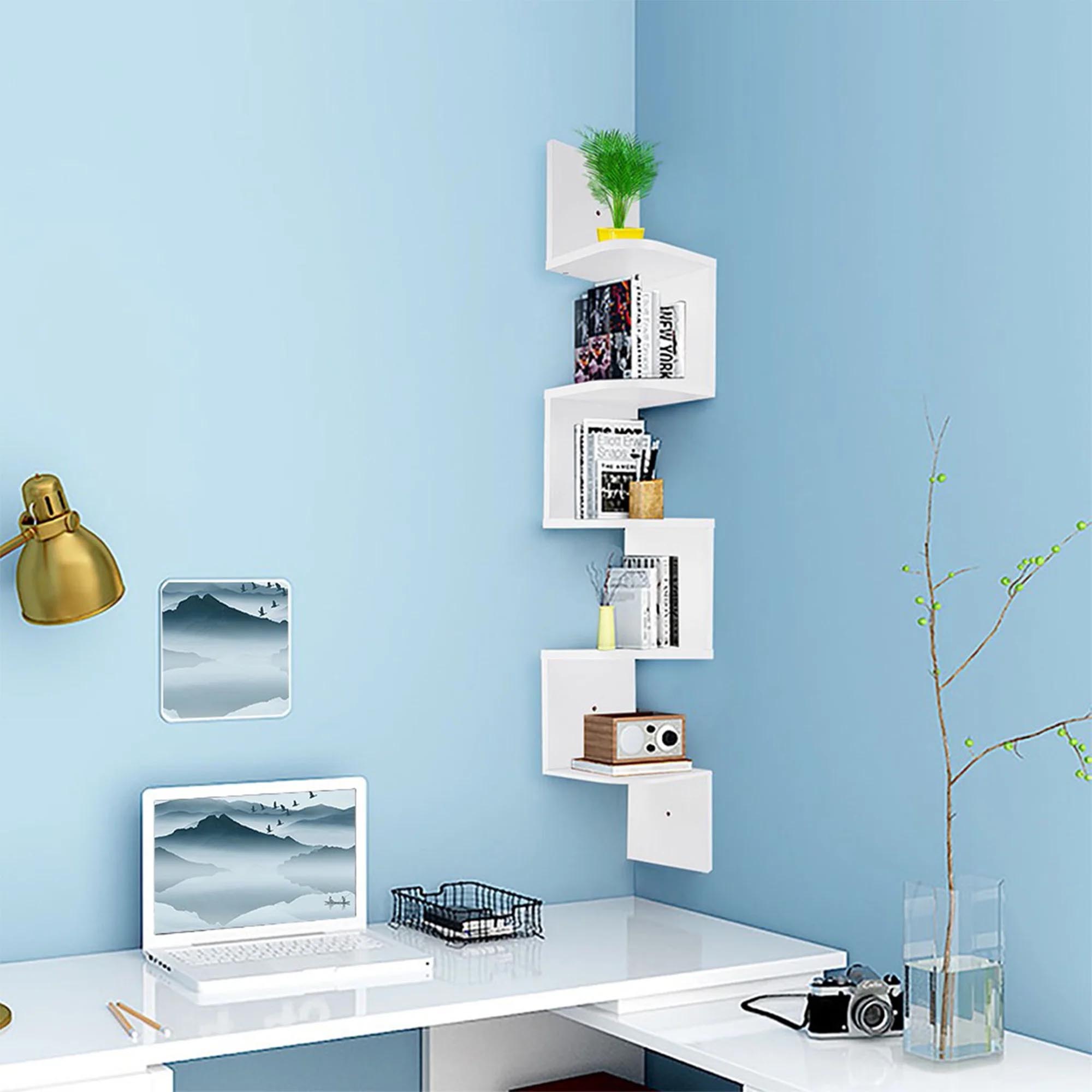 Corner Shelf Ideas - A white 5-tier wall mounted shelf.