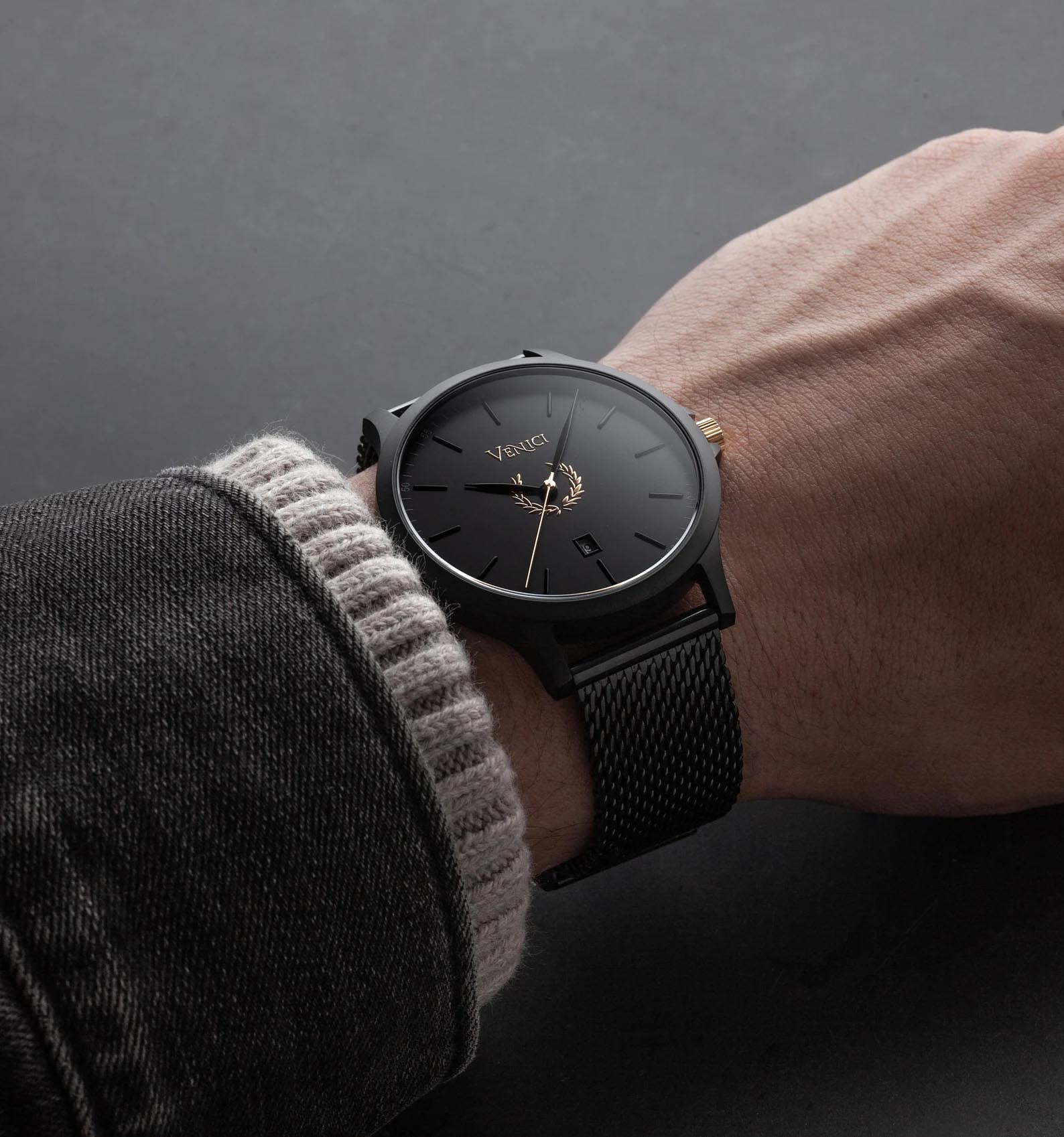 Modern Gift Idea - Men's black watch with mesh band.