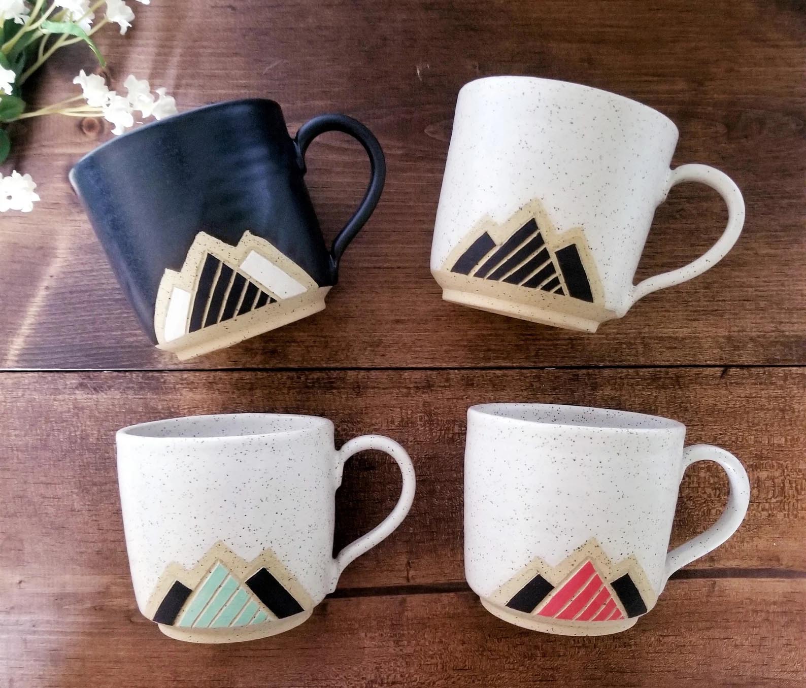 Modern Gift Ideas - Ceramic Mugs with Mountain Design.