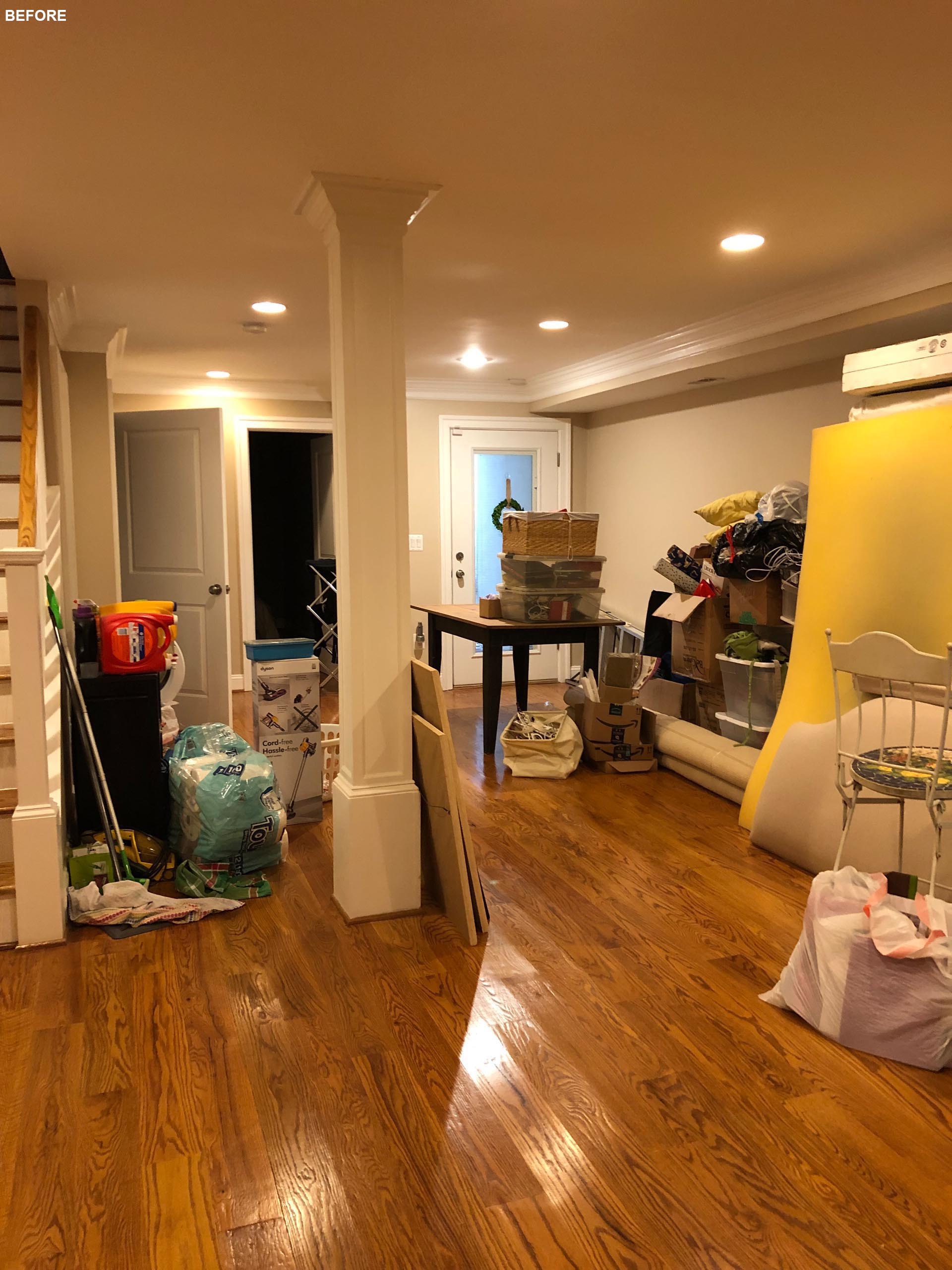 The before photos of a modern interior remodel.
