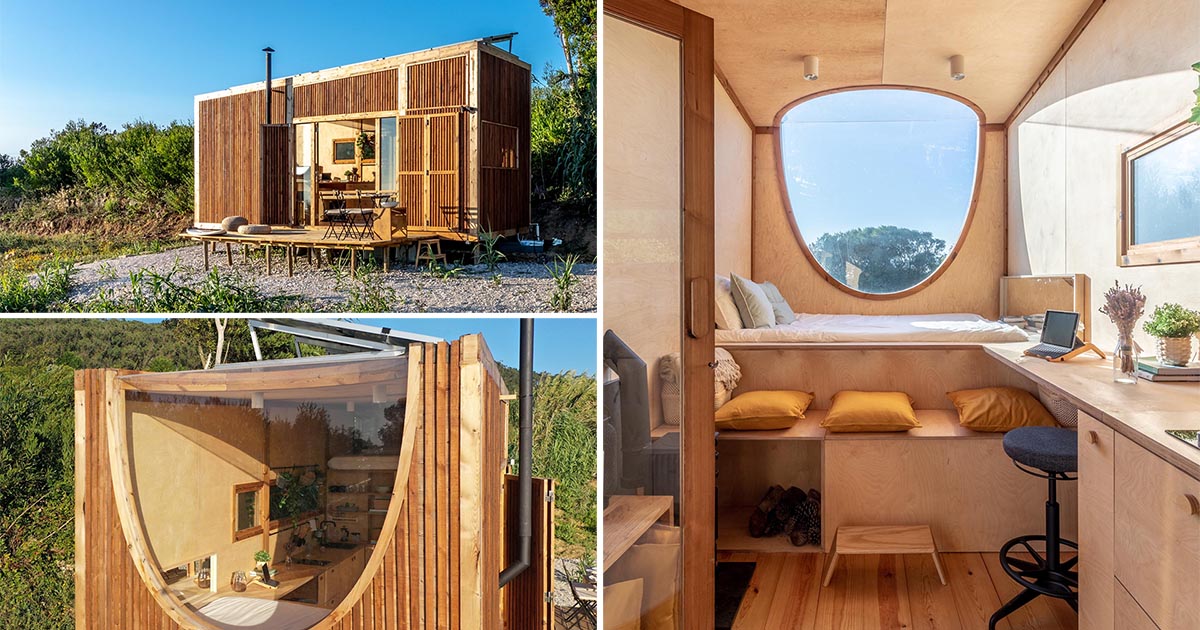 This Timber-Covered Tiny House Was Designed With Photovoltaic Panels On The Roof And A Birch Plywood Interior