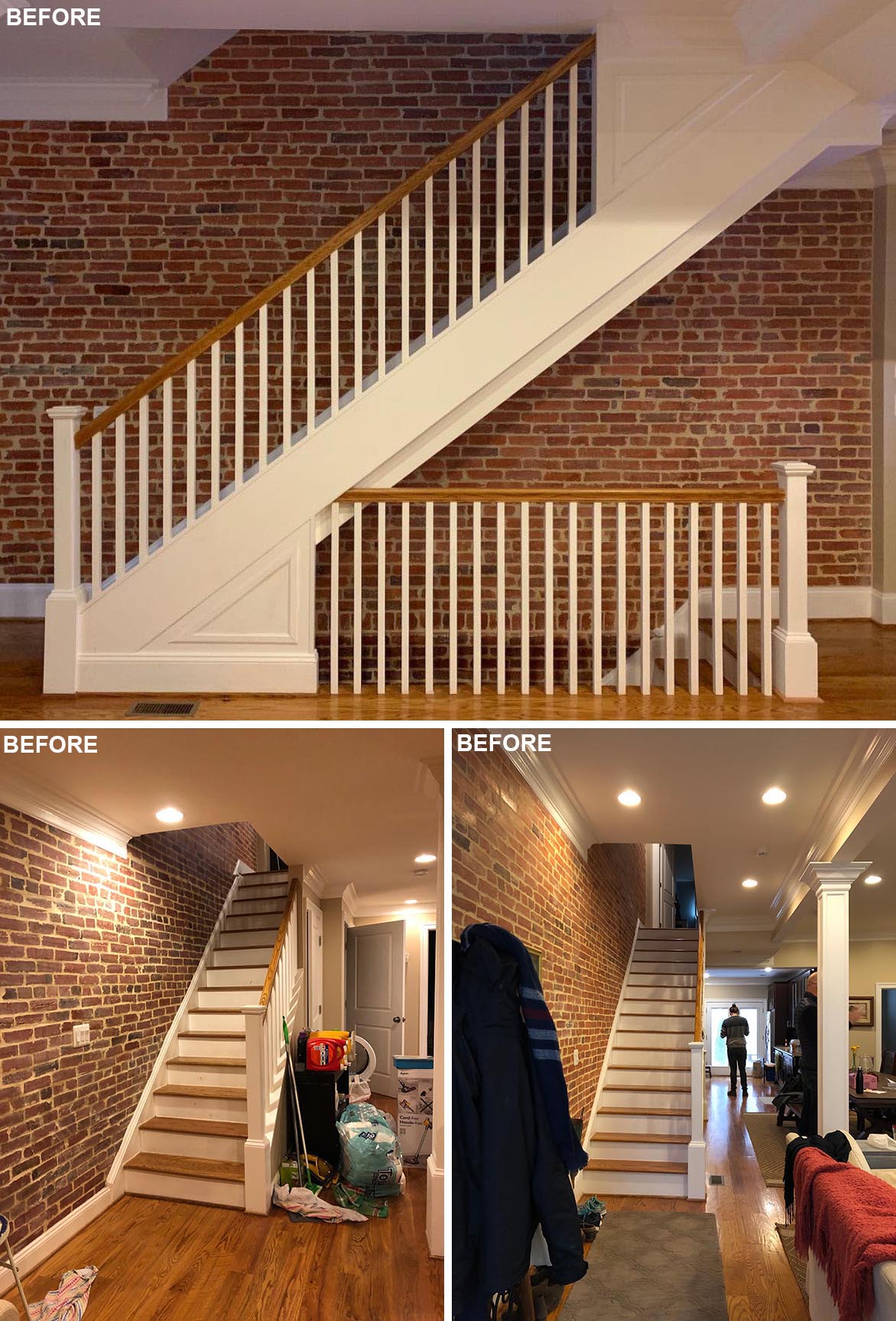The before photos of a remodeled staircase.