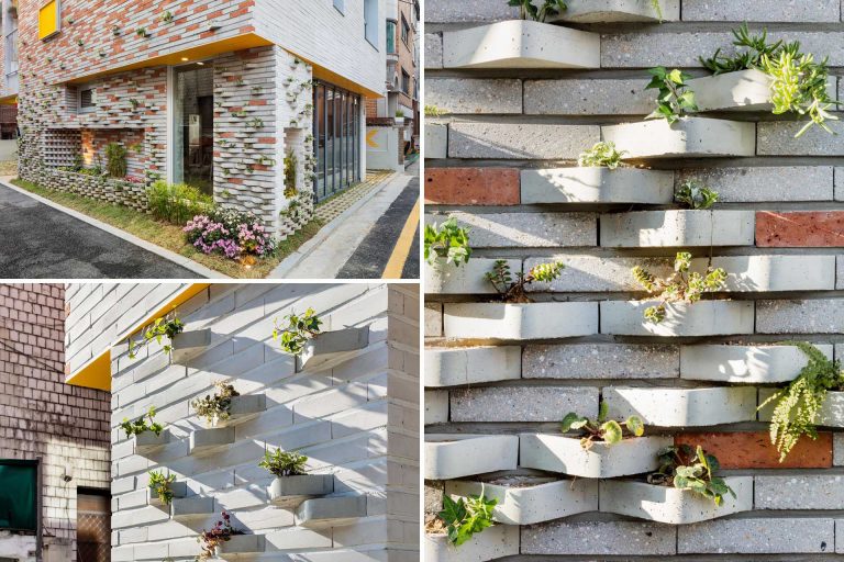 Bricks Designed To Hold Plants Were Used On The Exterior Of This Housing