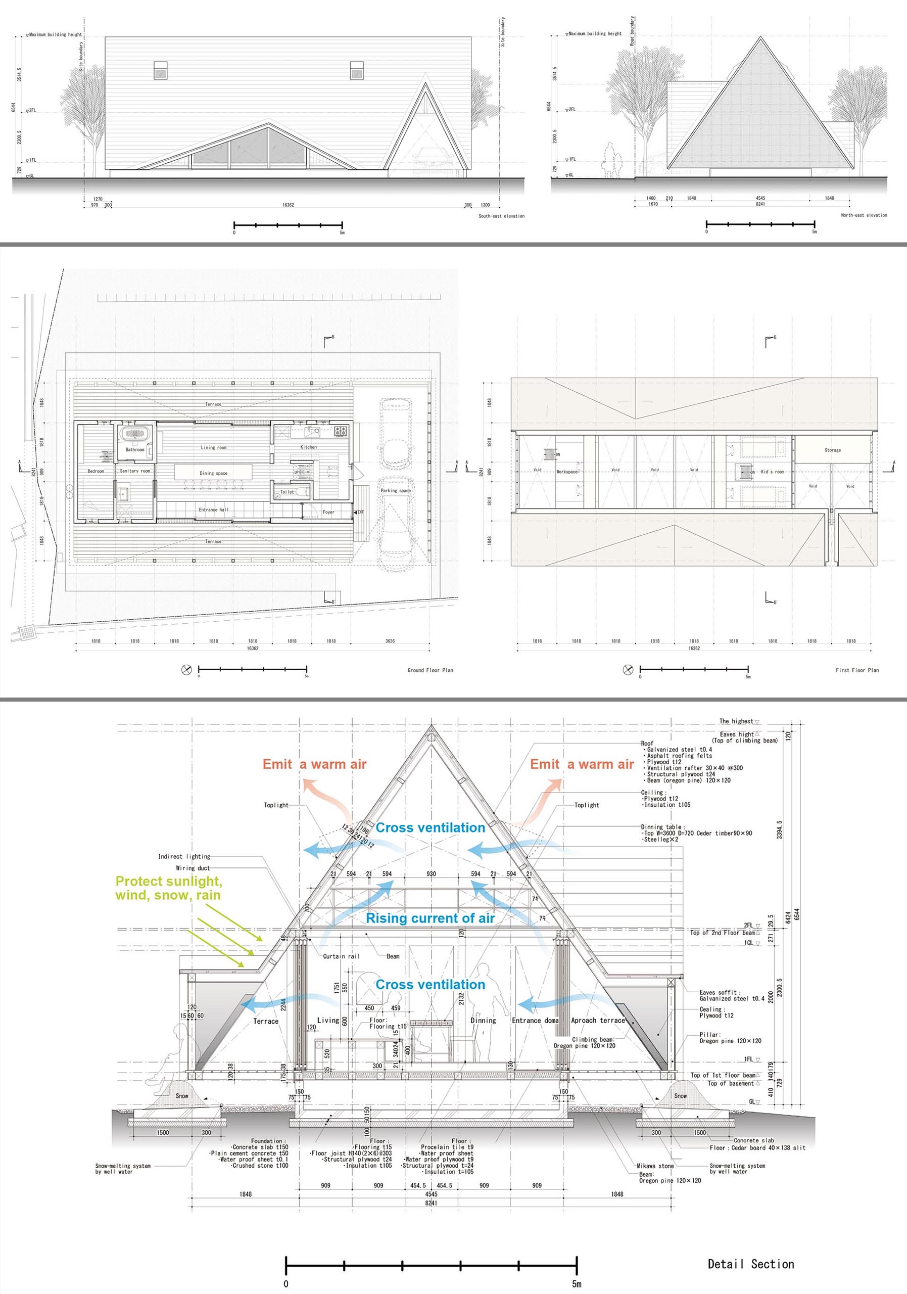 The floor plans and diagram of an A-frame home.