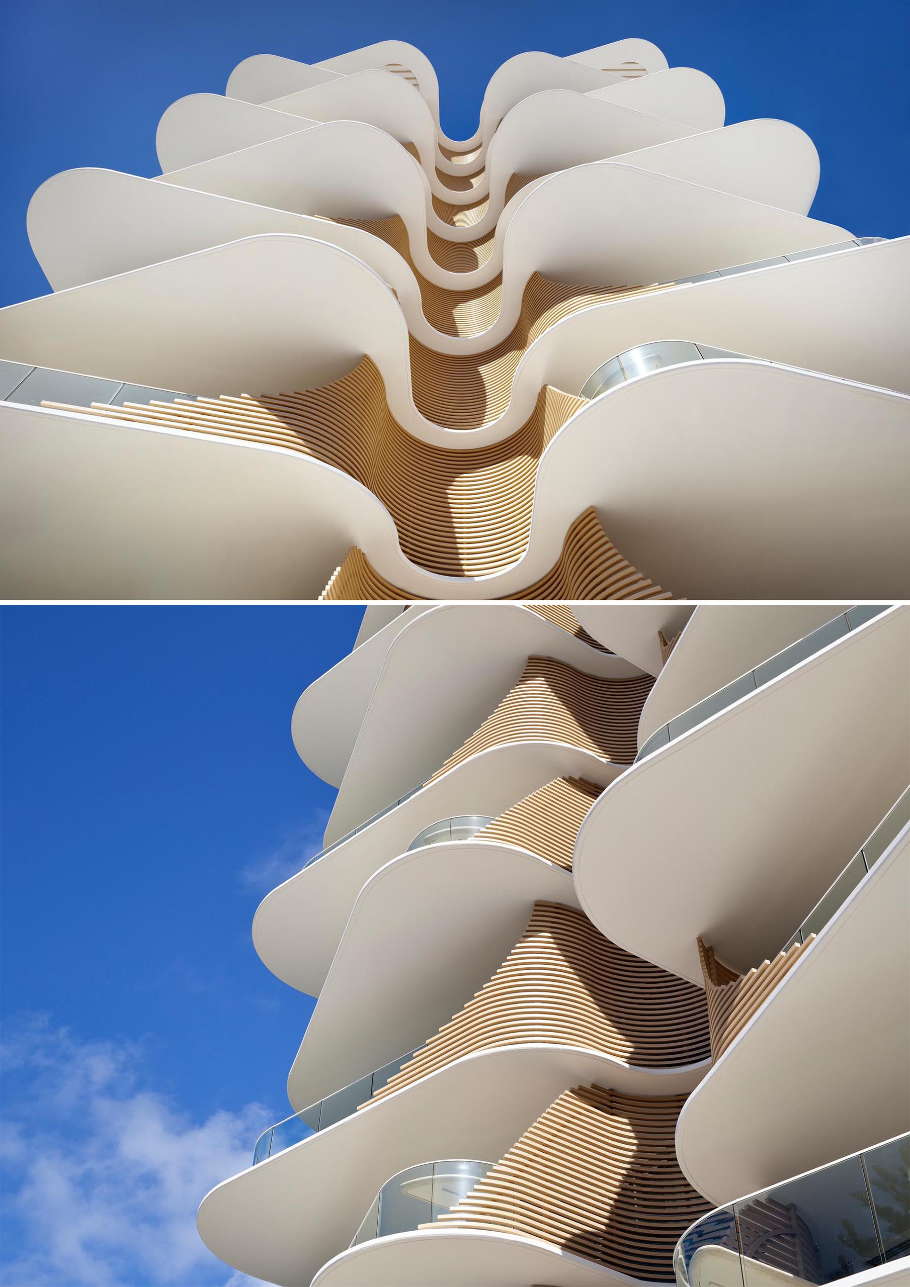 This sculptural and eye-catching building has organic, overlapping architectural curves that resemble the nearby heritage-listed Norfolk Pine Trees.