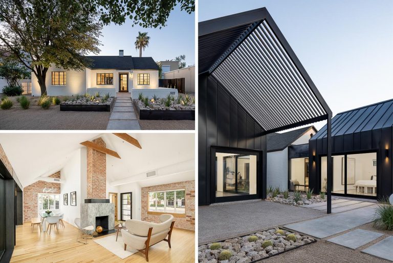 This Remodeled 1939 House With A Black Metal Extension Has An Updated Interior With Vaulted Ceilings