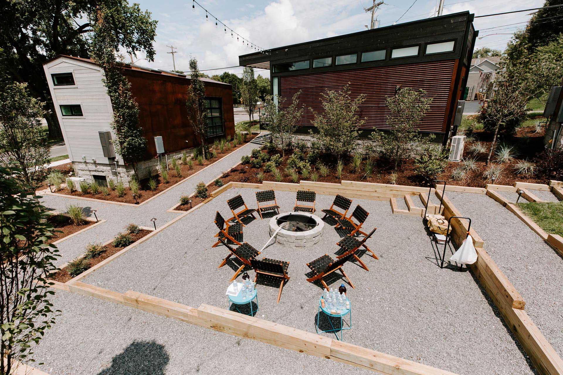 Located in Nashville, Tennessee, Ironwood Grove is a community of 6 tiny homes that have been turned into a small hotel, that also includes a courtyard with a fire pit.