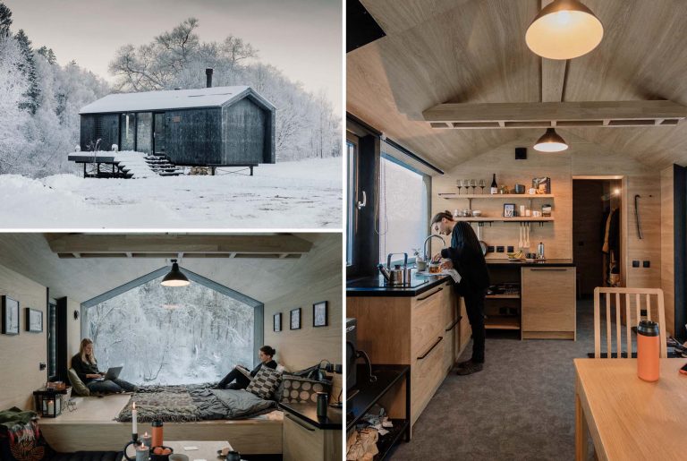 The Oak-Lined Interior Of This Cabin Is A Warm Escape From The Weather Outside