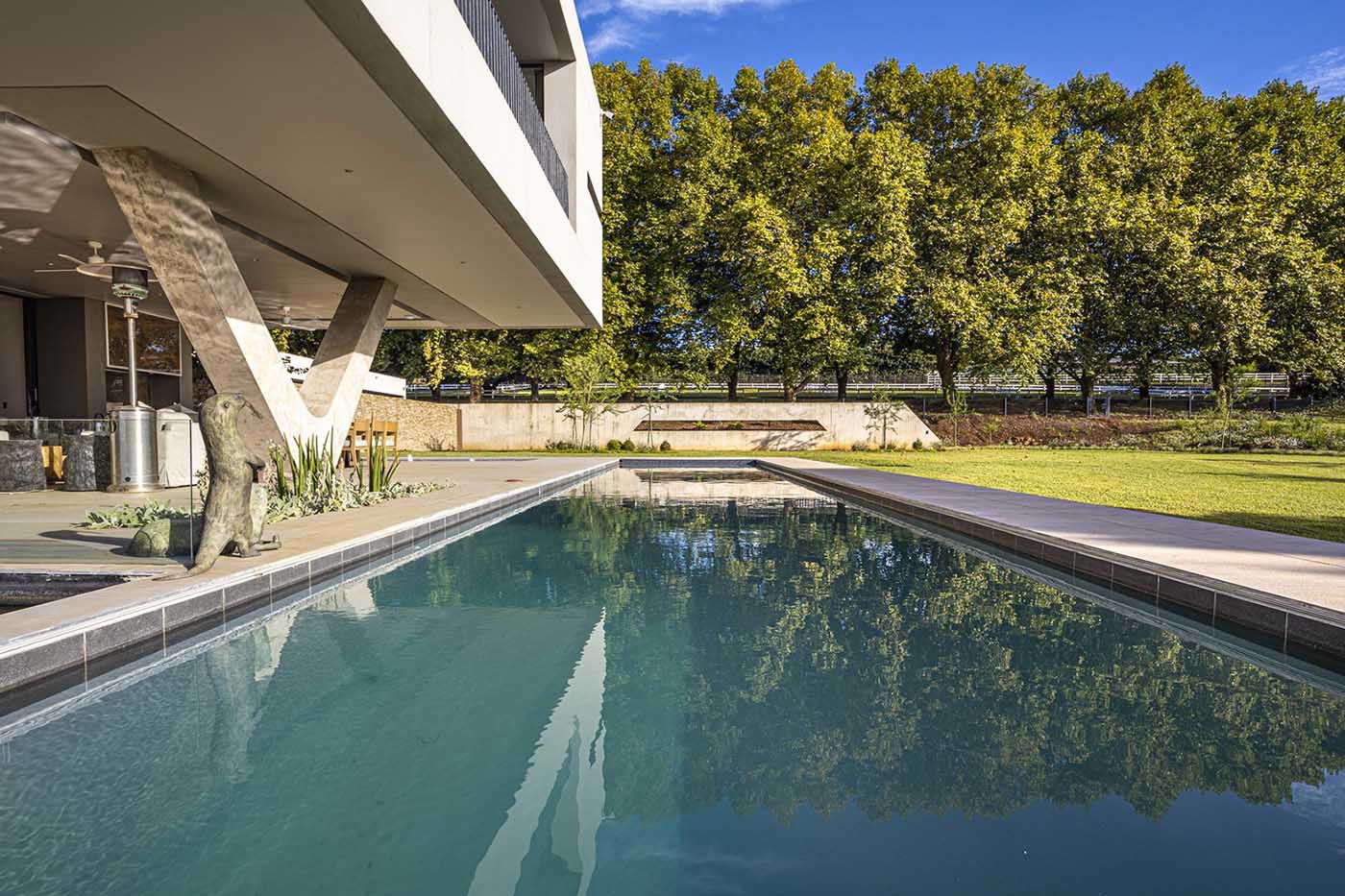 A modern house with a swimming pool.