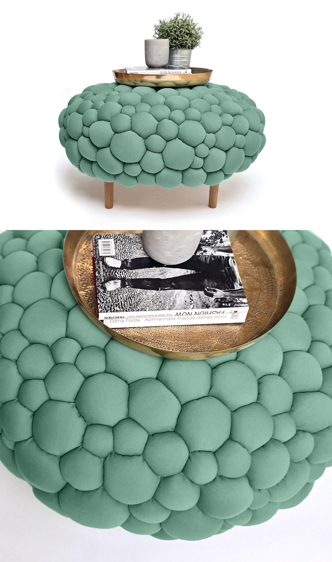 A small coffee table with a bubble-like surface.