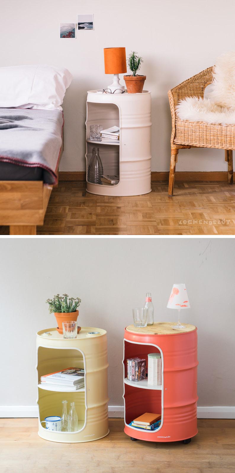 Modern storage cabinets made from oil barrels.