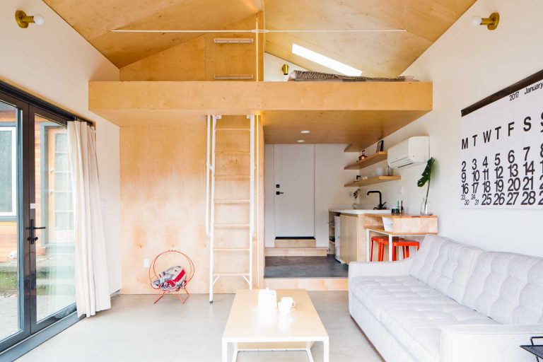 This Garage Was Converted To Include A Loft Bedroom, Kitchen, And Bathroom