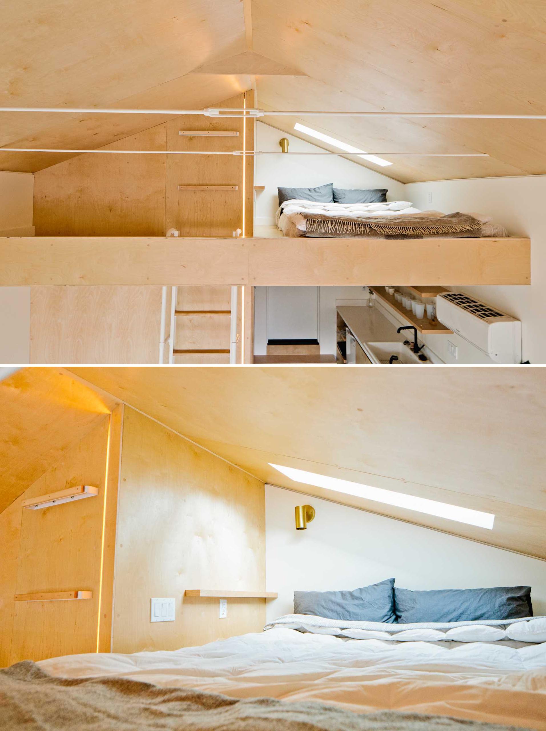 A garage was converted into an apartment with a loft bedroom.