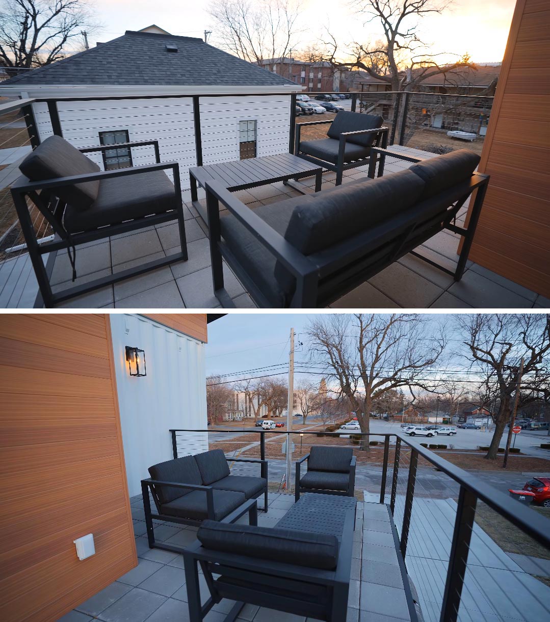 This modern tiny house built from shipping containers has a rooftop deck.ng.