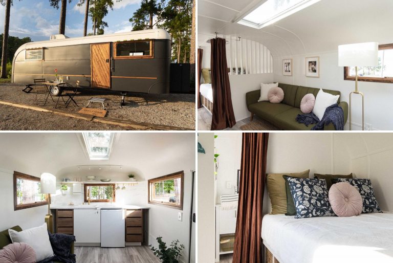 A Remodeled Vintage Travel Trailer Was Given A New Interior