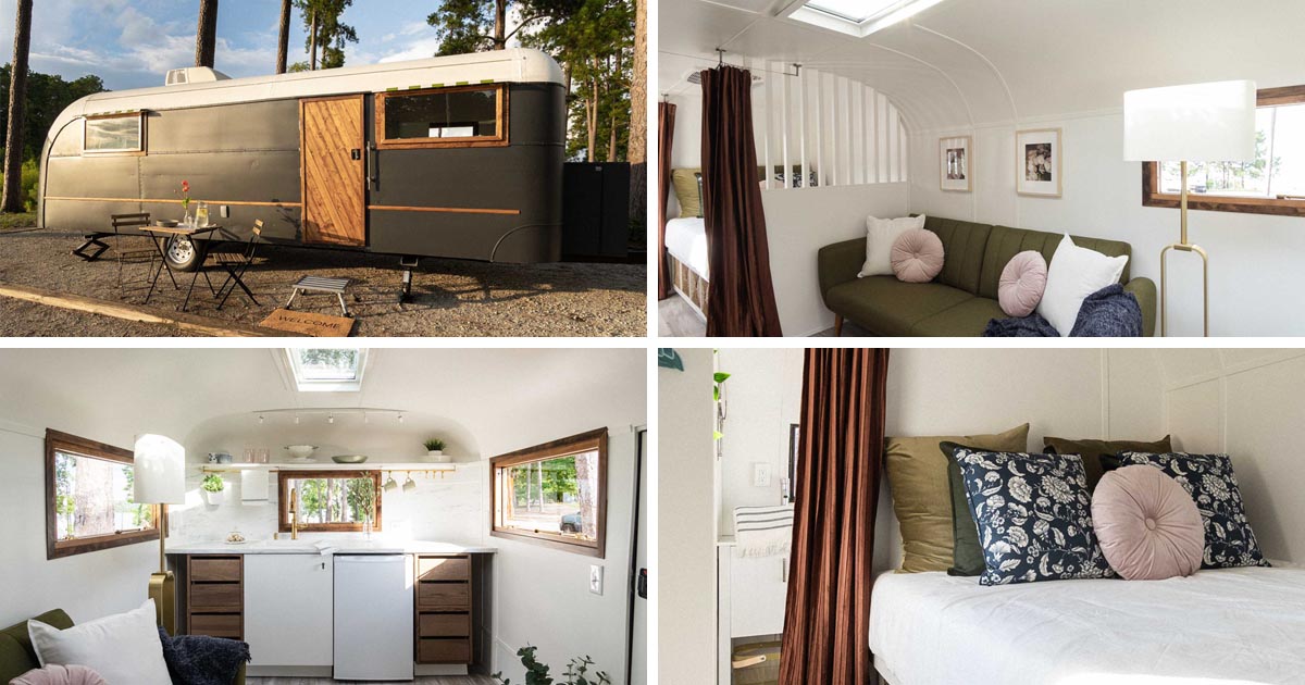 A Remodeled Vintage Travel Trailer Was Given A New Interior