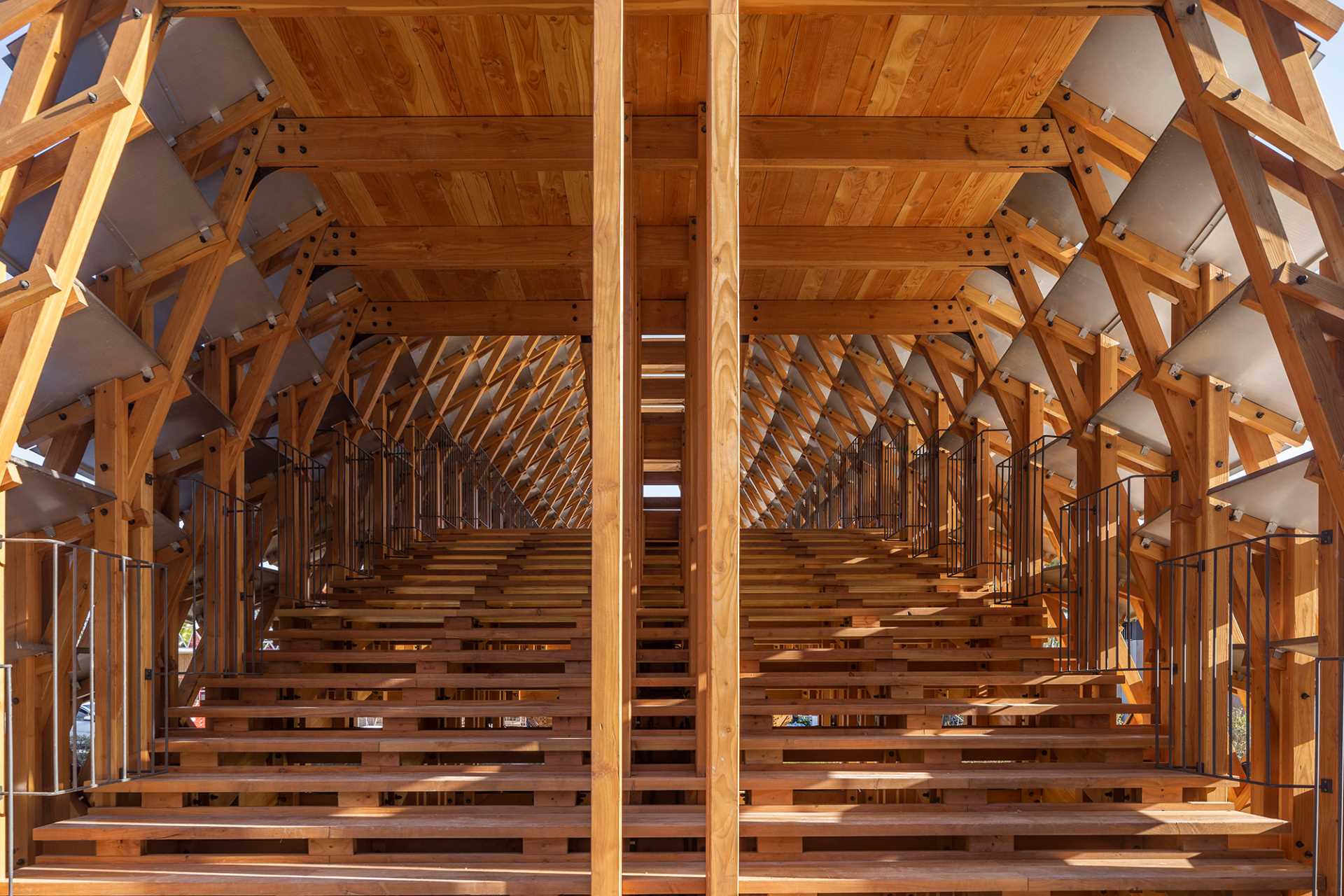 A wooden pedestrian bridge.