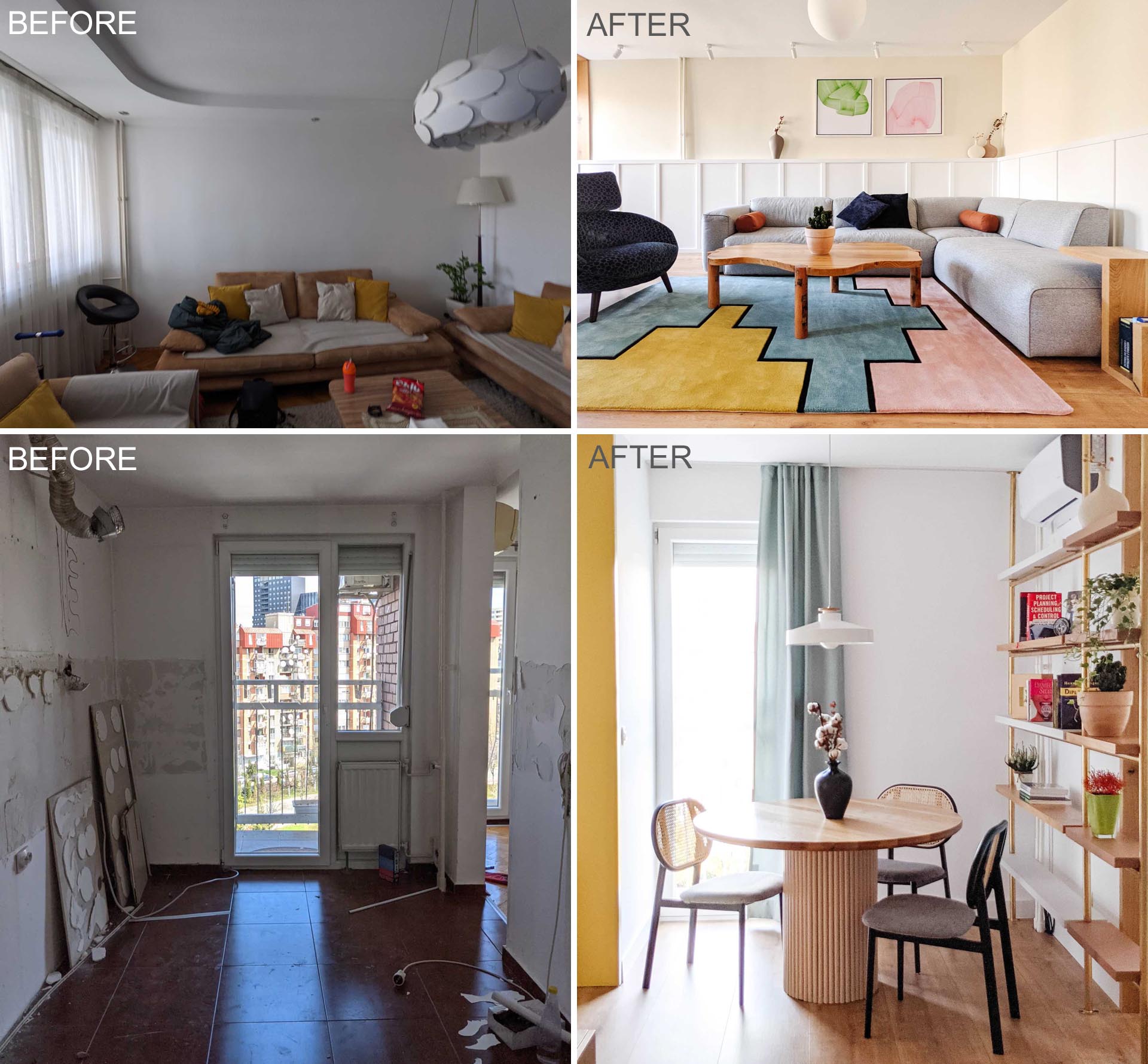 BEFORE and AFTER - A dated 1960's apartment was completely gutted before being transformed into an apartment full of color.