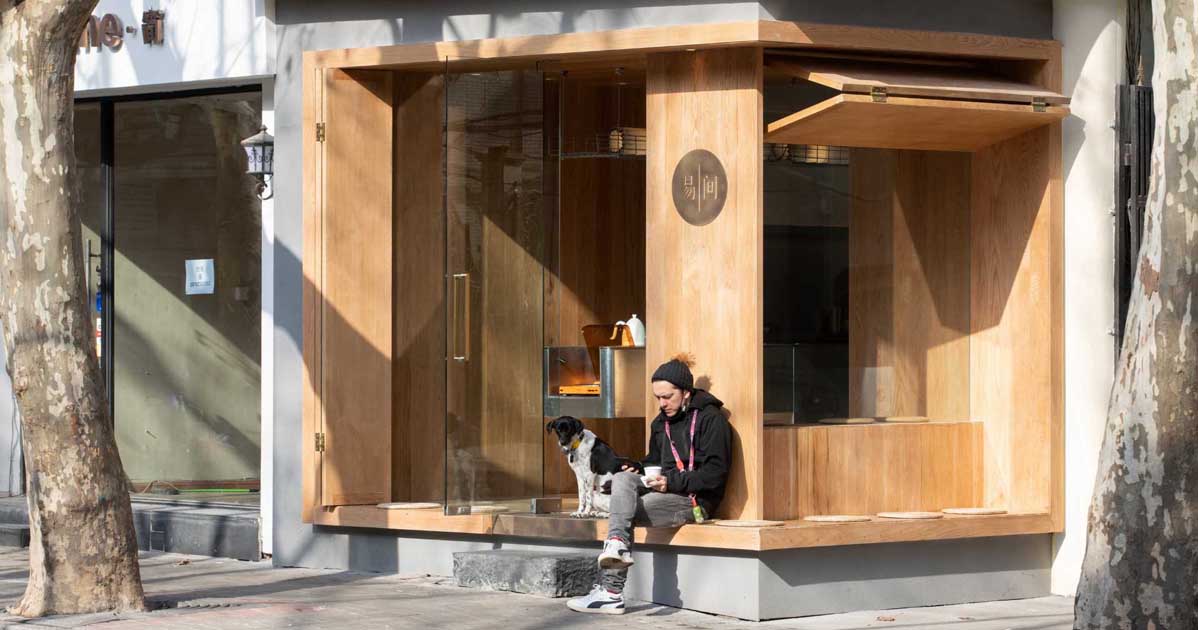 This Café Was Designed Like A Wood Box That Opens To Allow The Coffee