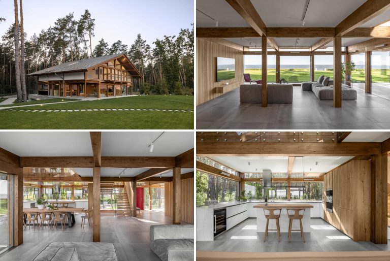 The Post And Beam Wood Structure Is On Display Throughout This Home