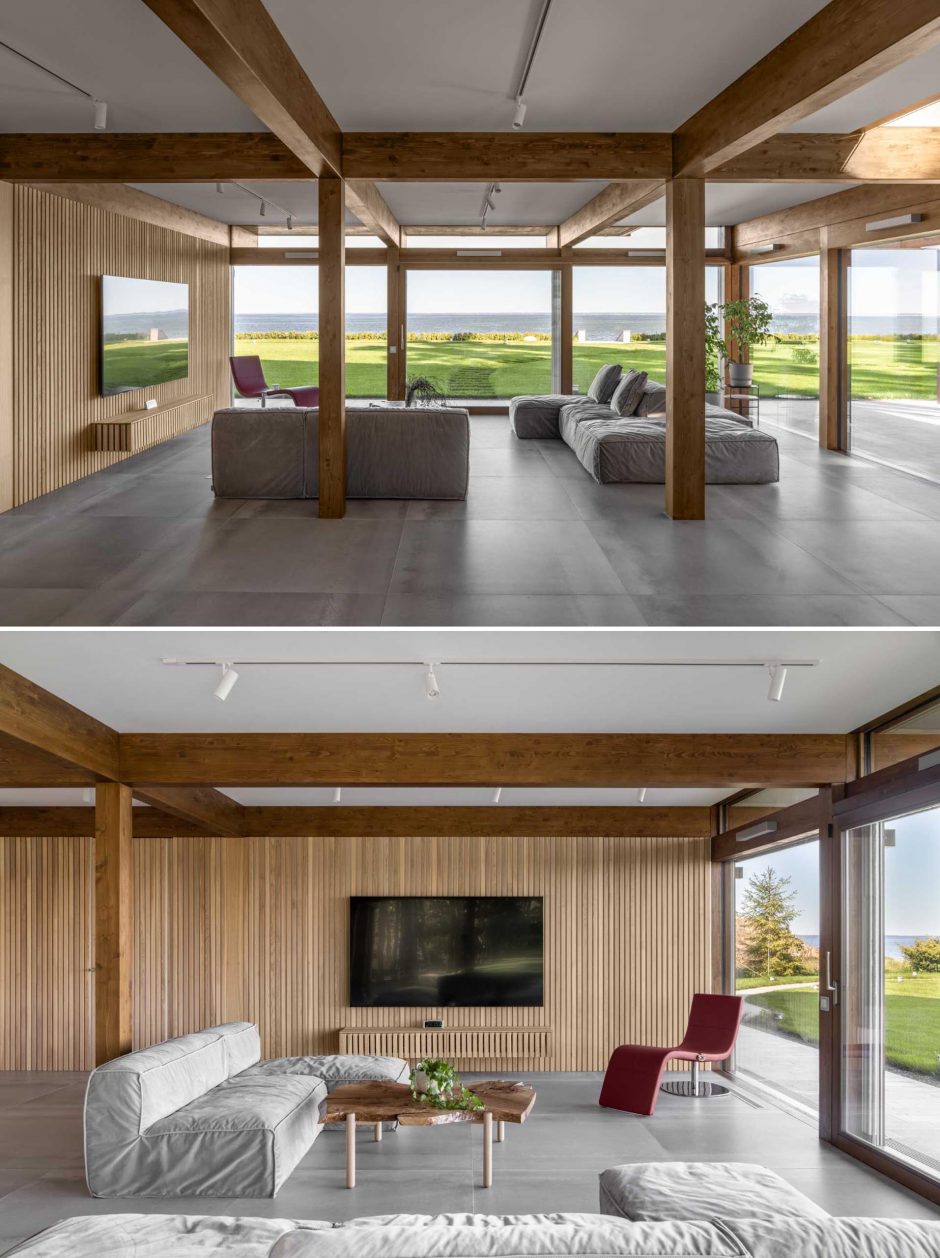 The Post And Beam Wood Structure Is On Display Throughout This Home ...