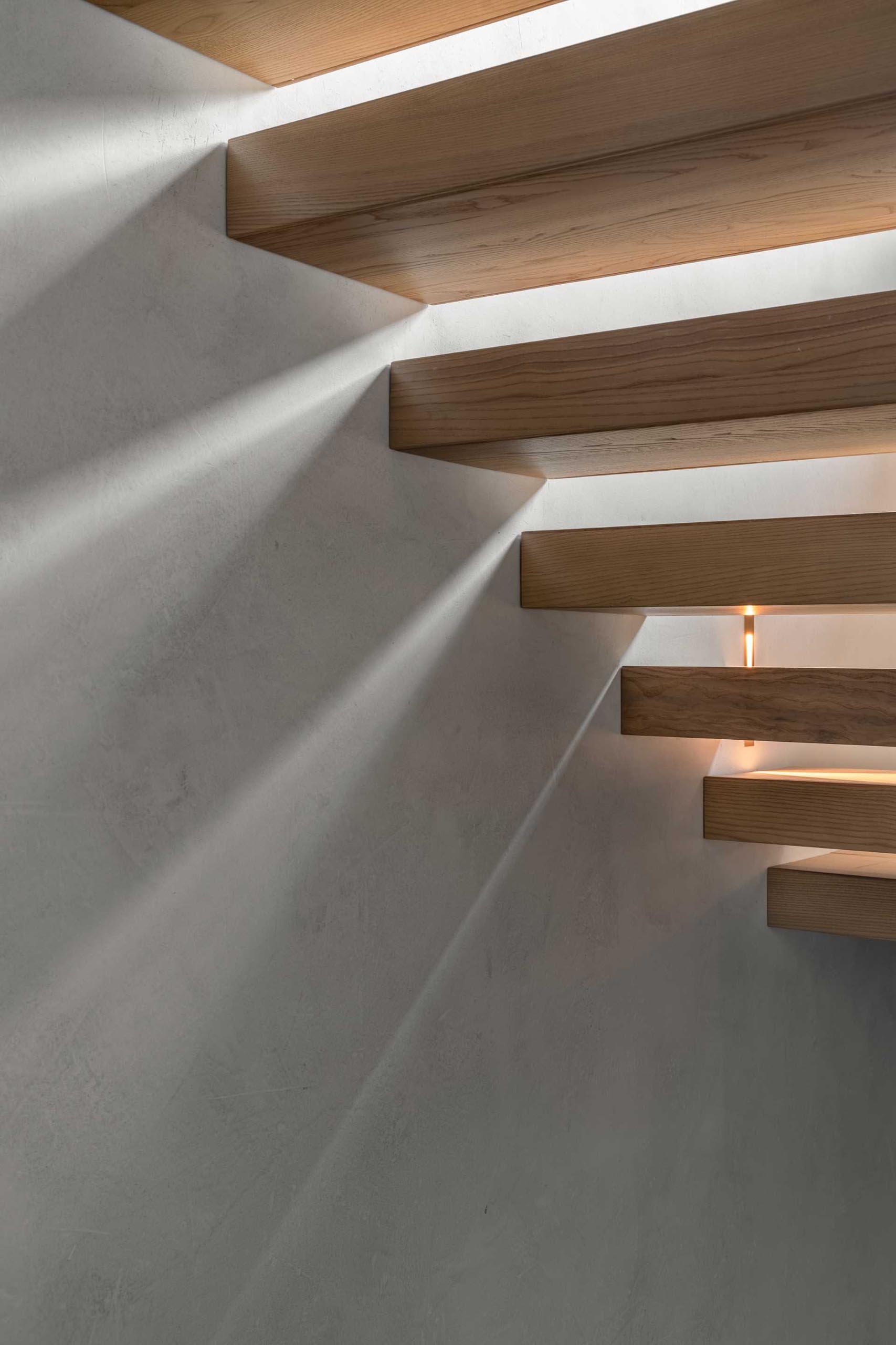 Modern wood stairs.