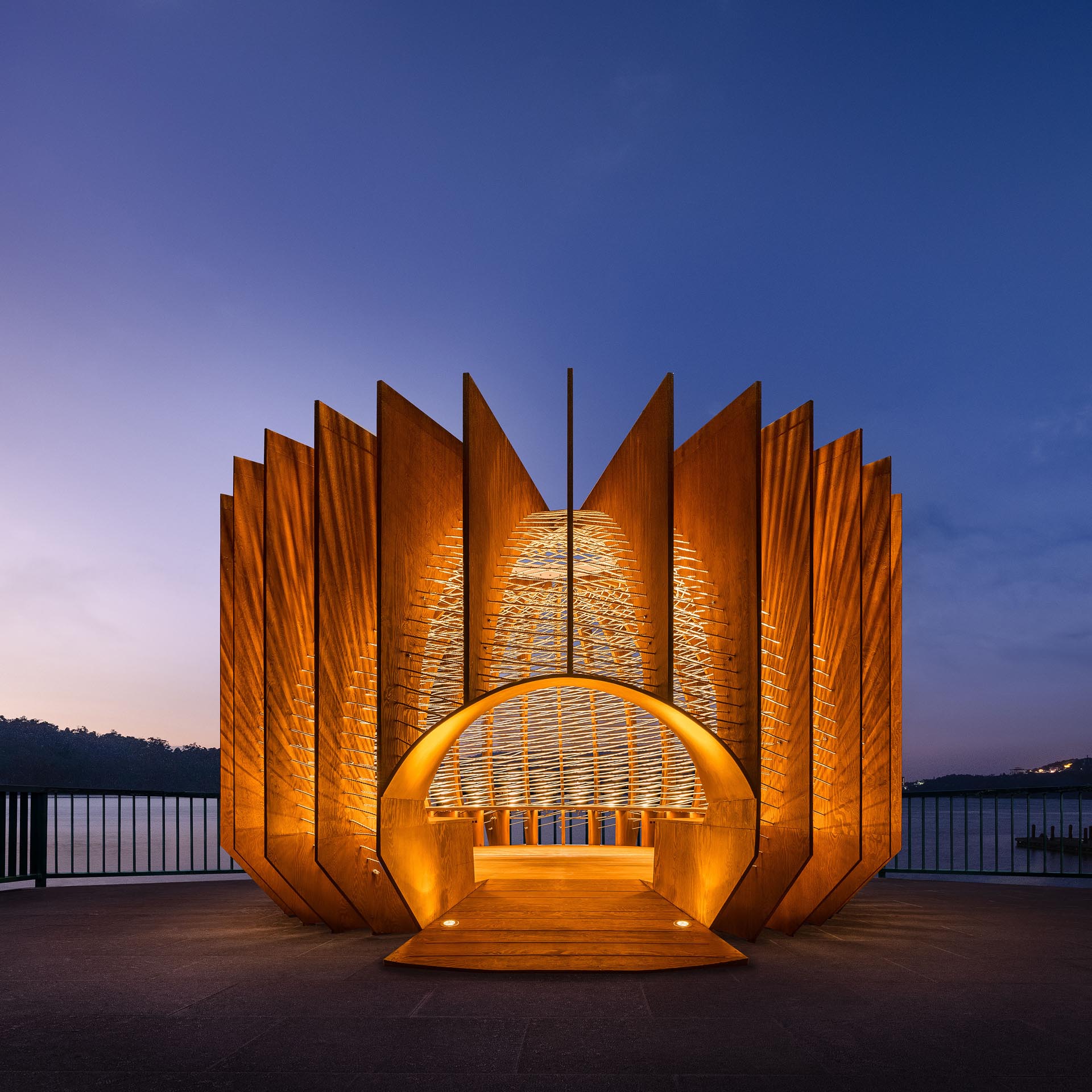 A modern installation made from wood.