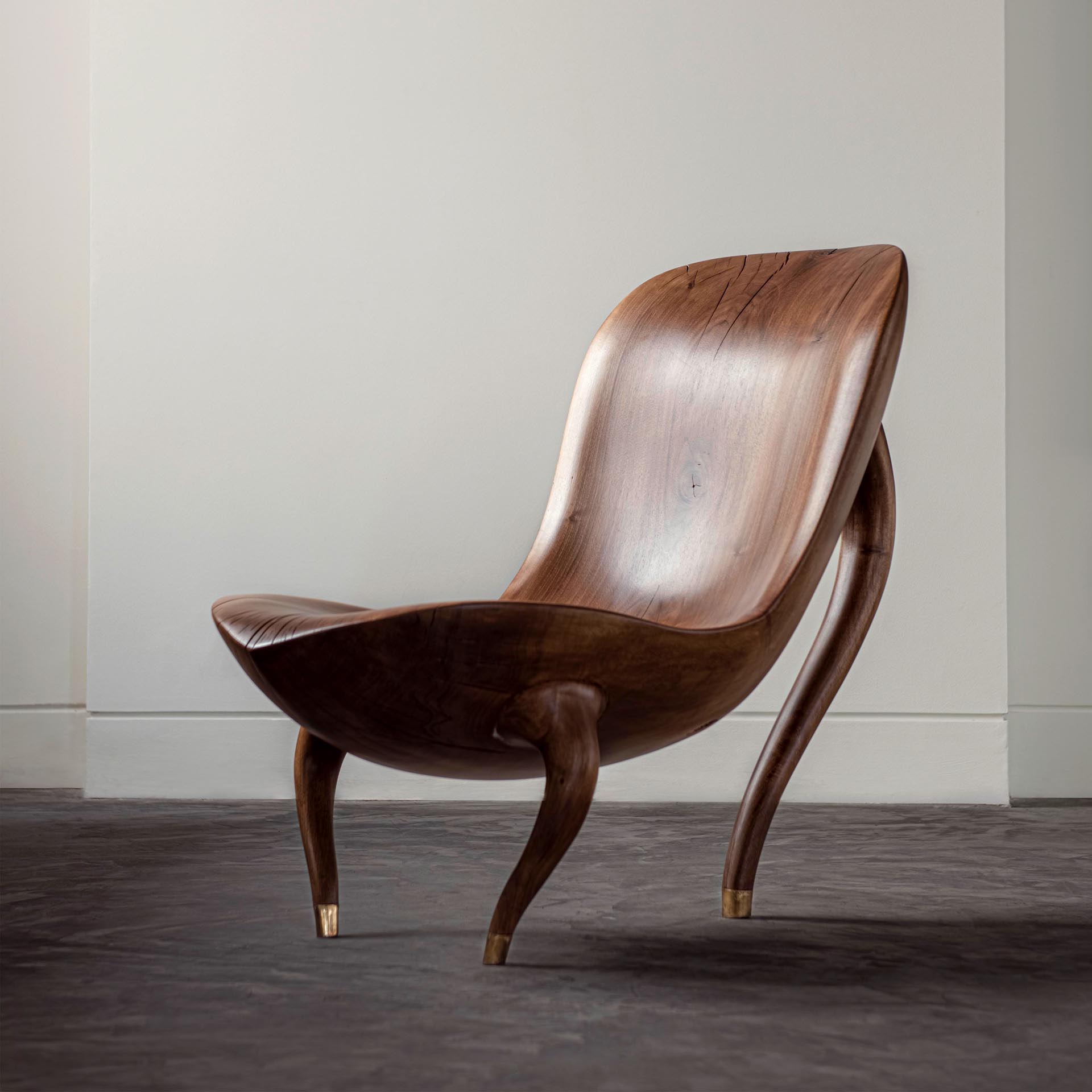 A sculptural wood chair design.