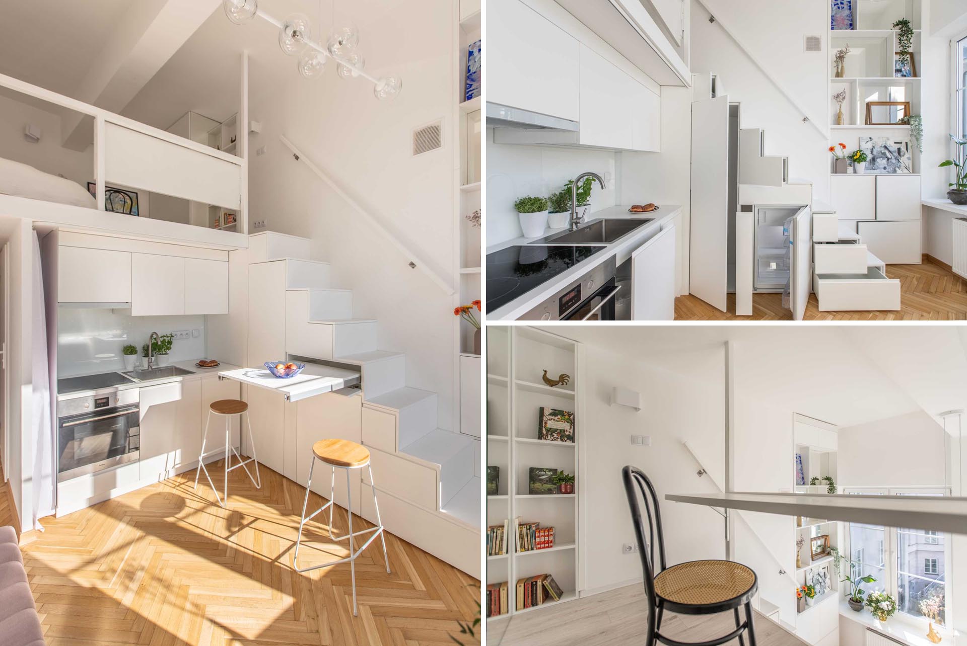 A small apartment with a loft bedroom has clever design solutions.