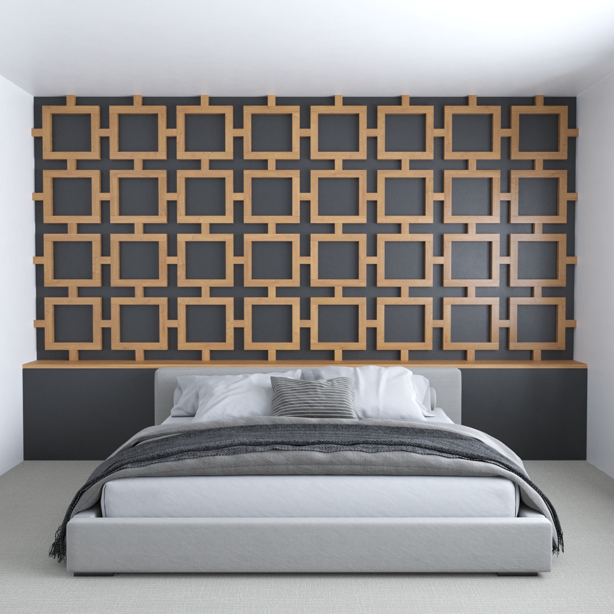 For a modern geometric look, you can make wood squares that are connected with a small piece of wood between them.