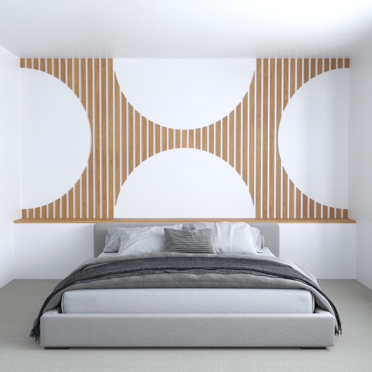 This wood accent wall design includes  4 half circles.