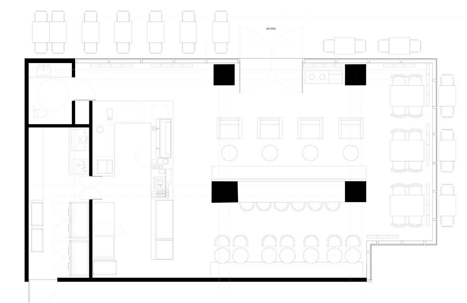 A modern coffee shop floor plan.