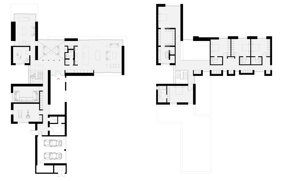 The floor plan of a modern two storey house.