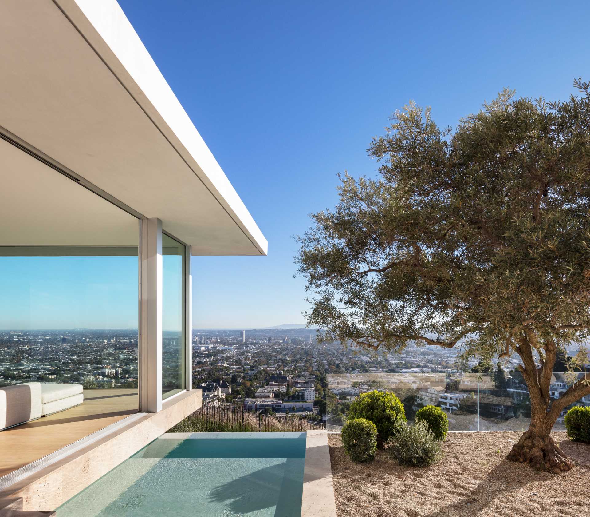 A modern house with a swimming pool.