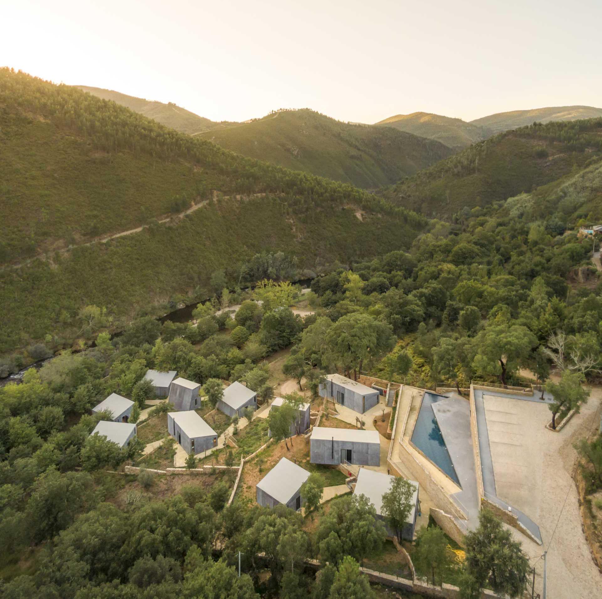 A collection of small modern homes made from concrete and wood, that double as tourist cabins.